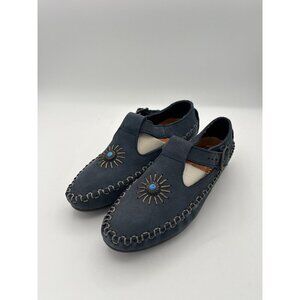 Hush Puppies Womens Vintage Leather Sunburst T-Strap Shoes Size 5 Blue